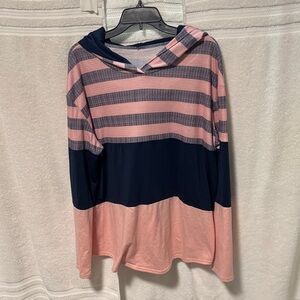 Striped Pink and Navy Women's Hoodie A37